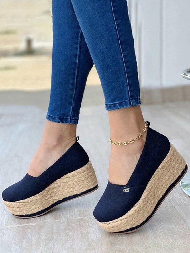 Rhinestone Metal Straw Woven Thick Soled Shoes