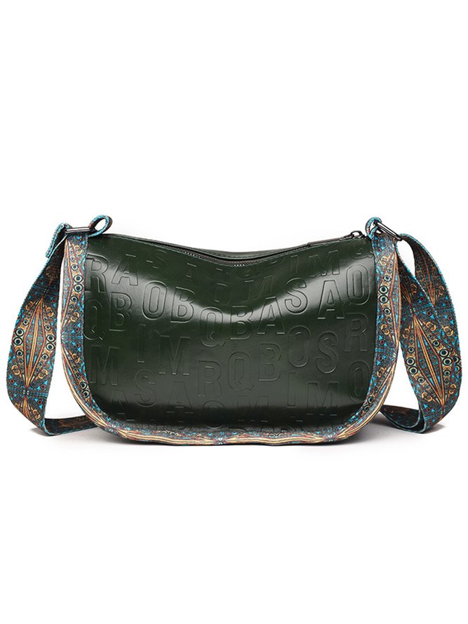 Ethnic Vintage Letter Embossed Shoulder Crossbody Bag
