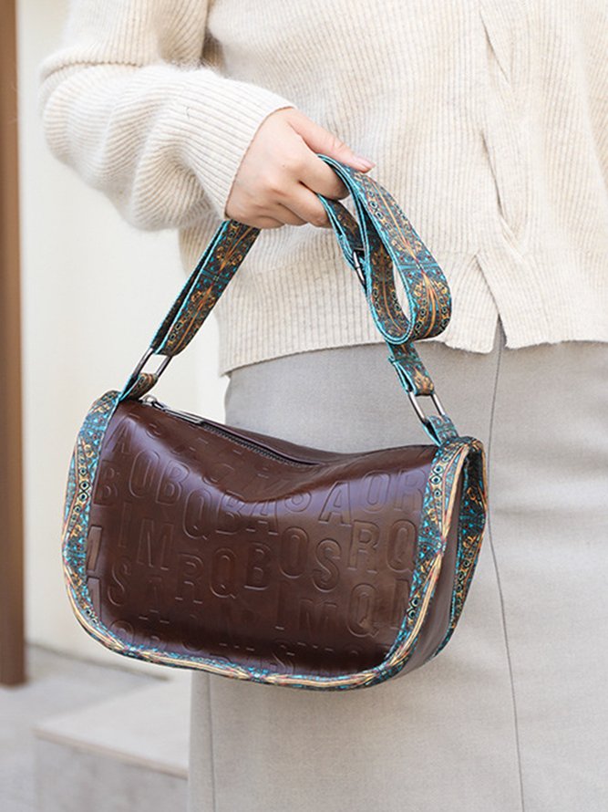 Ethnic Vintage Letter Embossed Shoulder Crossbody Bag