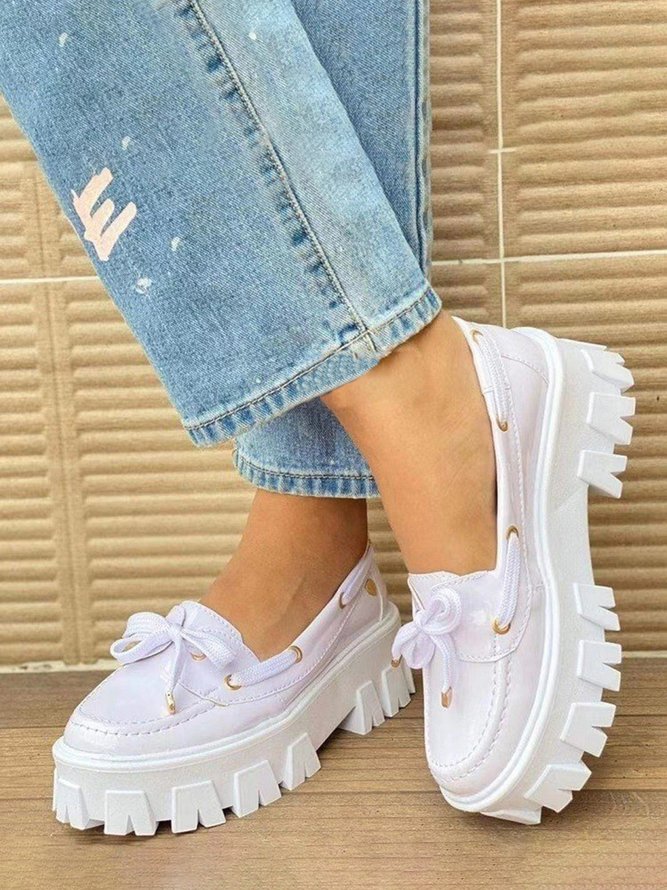 Plus Size Bow Decor Plain Color Platform Moccasin Shoes
