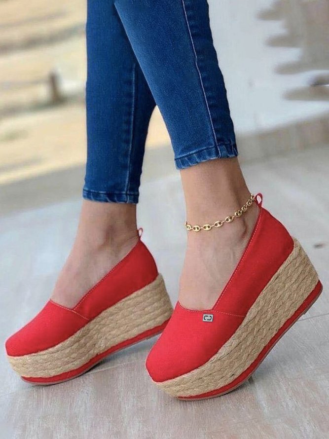 Rhinestone Metal Straw Woven Thick Soled Shoes