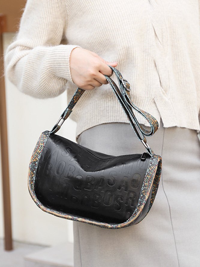 Ethnic Vintage Letter Embossed Shoulder Crossbody Bag