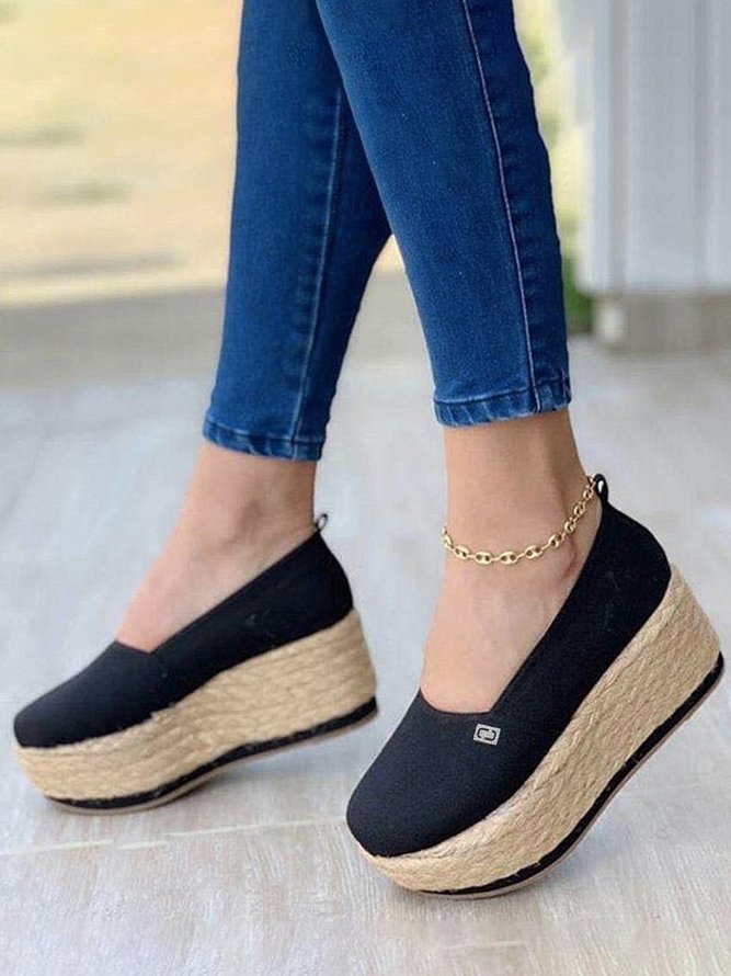 Rhinestone Metal Straw Woven Thick Soled Shoes