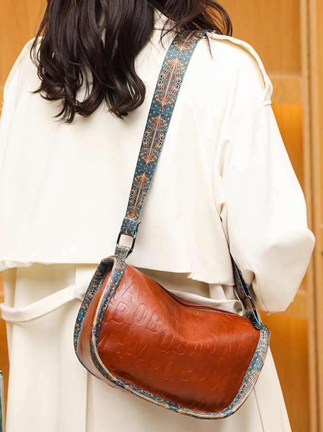 Ethnic Vintage Letter Embossed Shoulder Crossbody Bag