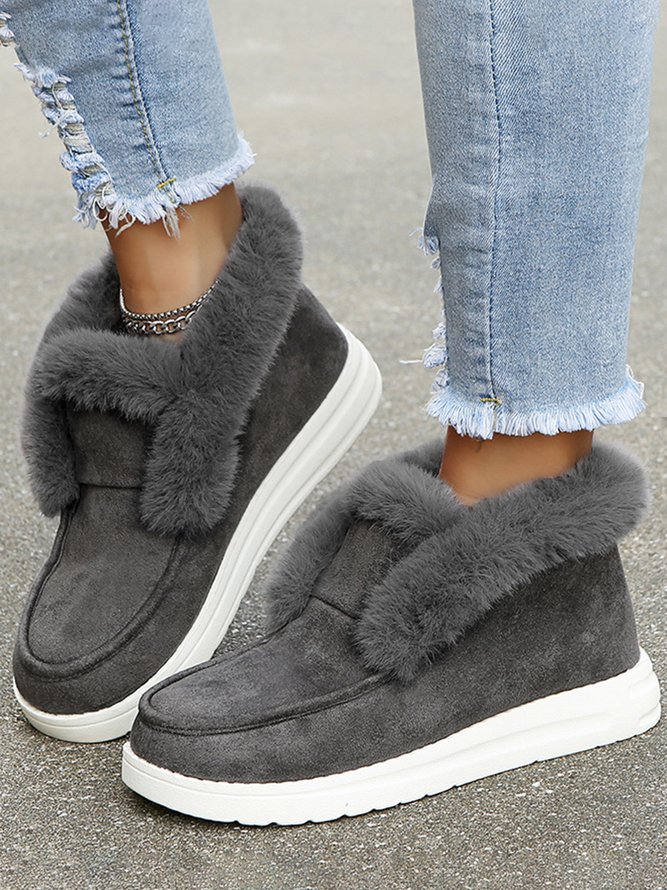 Women Warm Plus Size Casual Color Block Flat Heel Furry Snow Boots