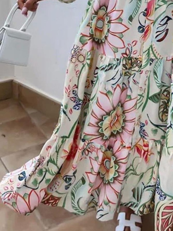 Buttoned Loose Casual Shirt Collar Dress