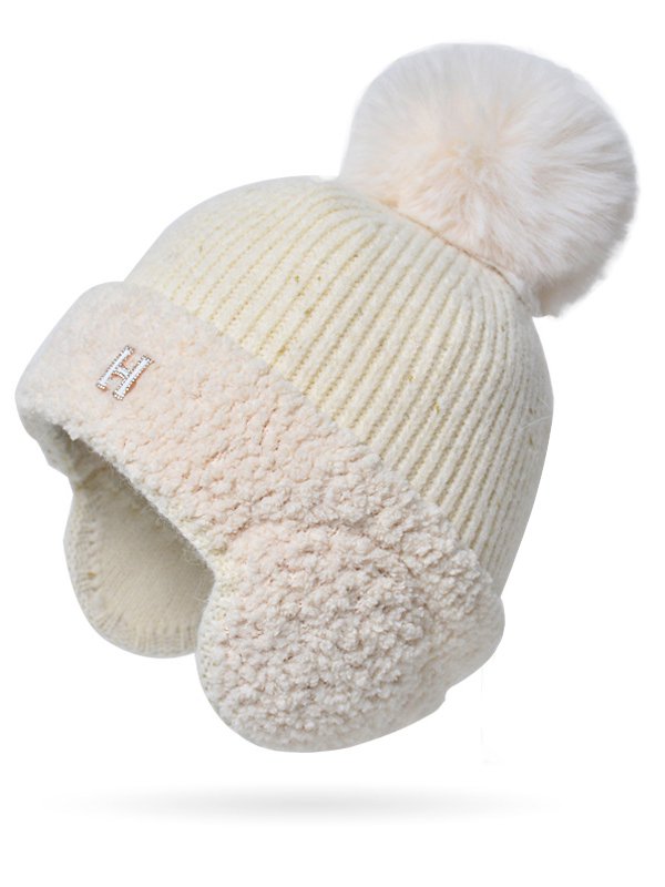 Casual Wool Knit Pom Beanies Earmuffs Daily Commuting Outdoor Accessories