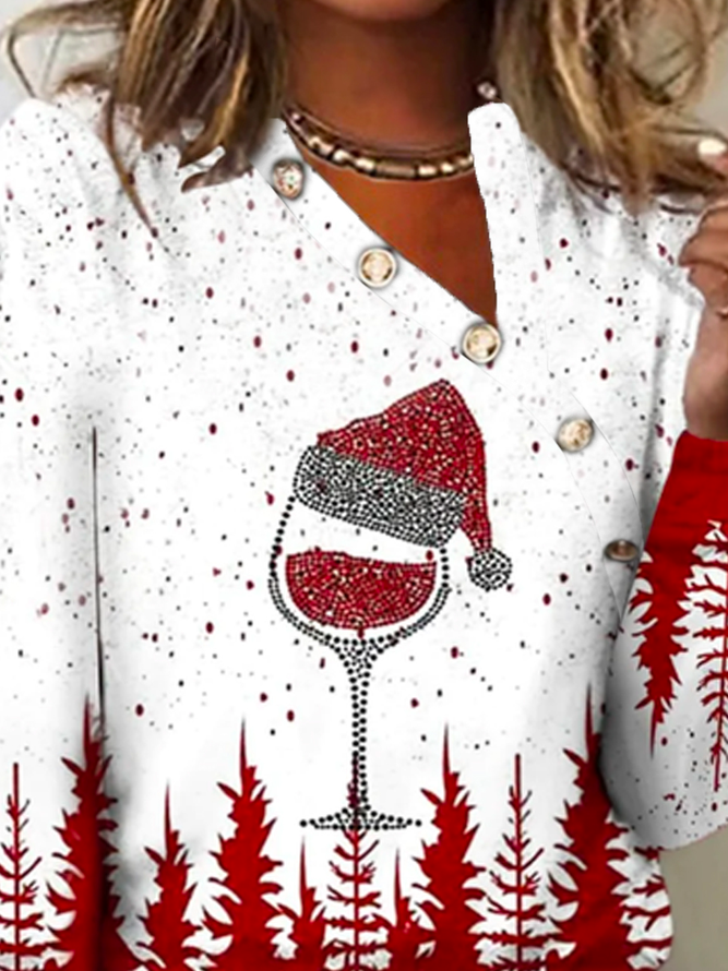 Loose V Neck Urban Color Block Christmas Top