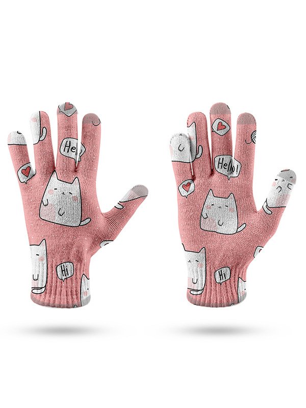 Casual Cat Pattern Cotton Five Finger Gloves Autumn Winter Fun Cartoon Accessories