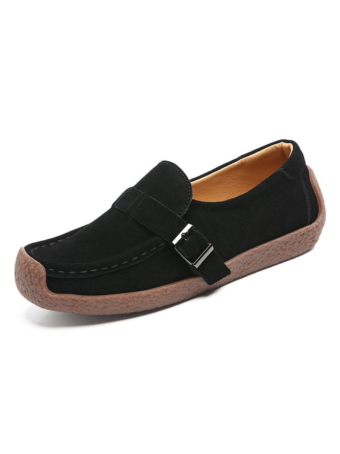 Plus Size Buckle Decor Casual Flat Loafers Shoes