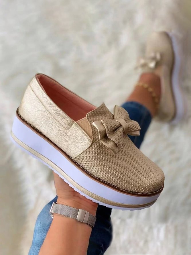 Plus Size Bow Decor Slip On Platform Shoes