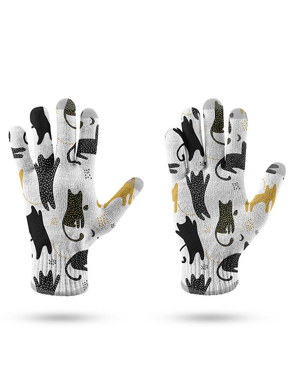Casual Cat Pattern Cotton Five Finger Gloves Autumn Winter Fun Cartoon Accessories