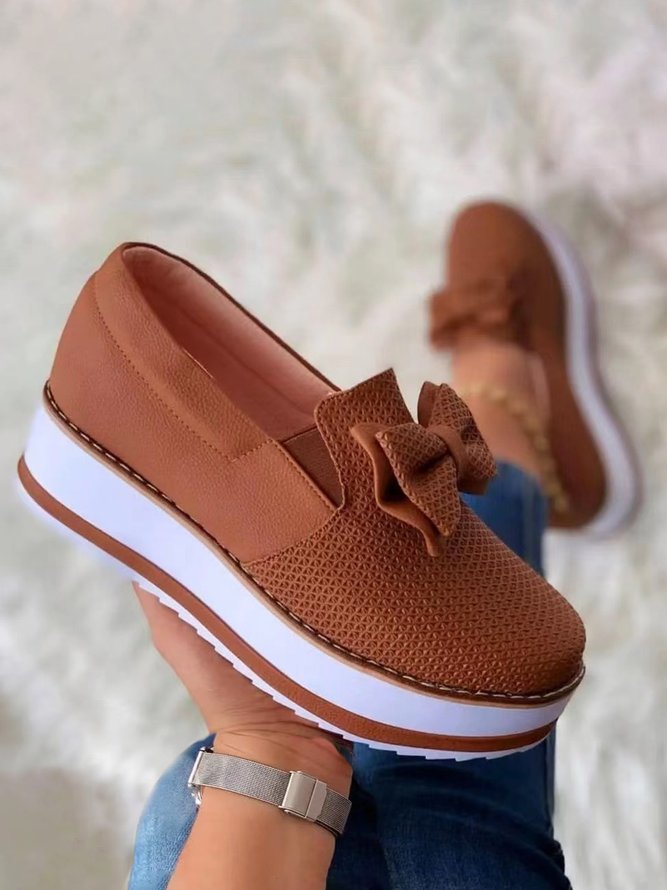 Plus Size Bow Decor Slip On Platform Shoes