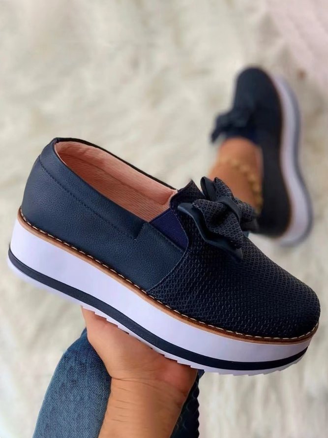 Plus Size Bow Decor Slip On Platform Shoes