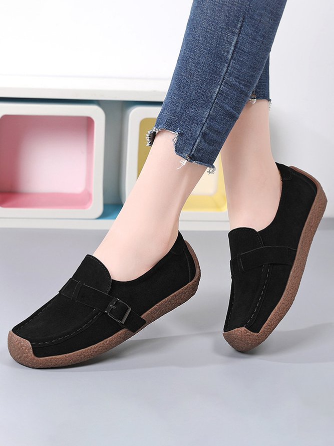 Plus Size Buckle Decor Casual Flat Loafers Shoes