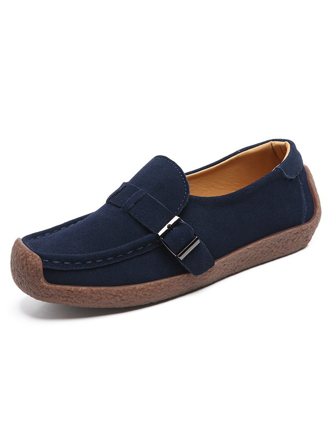 Plus Size Buckle Decor Casual Flat Loafers Shoes