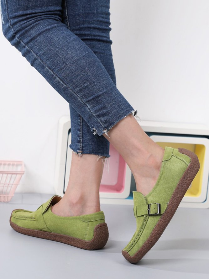 Plus Size Buckle Decor Casual Flat Loafers Shoes