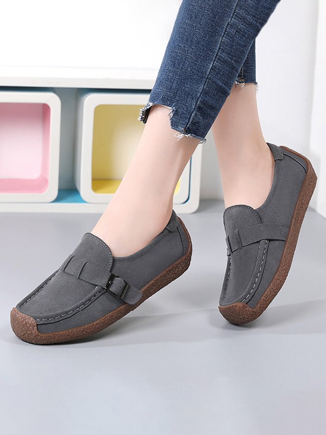 Plus Size Buckle Decor Casual Flat Loafers Shoes