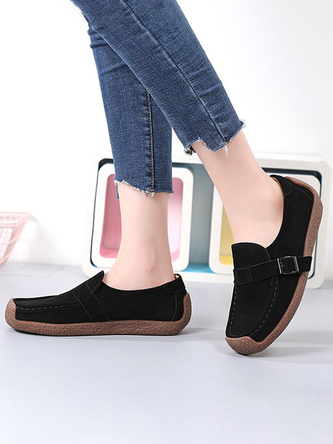Plus Size Buckle Decor Casual Flat Loafers Shoes