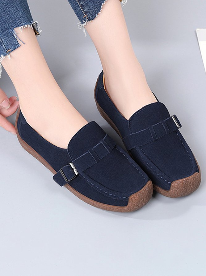 Plus Size Buckle Decor Casual Flat Loafers Shoes