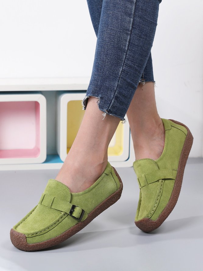 Plus Size Buckle Decor Casual Flat Loafers Shoes
