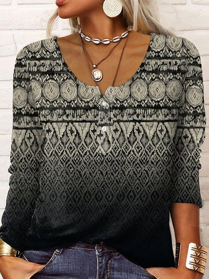 Crew Neck Ethnic Casual T-Shirt