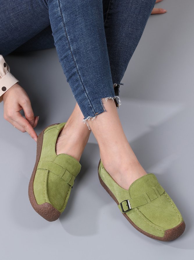 Plus Size Buckle Decor Casual Flat Loafers Shoes
