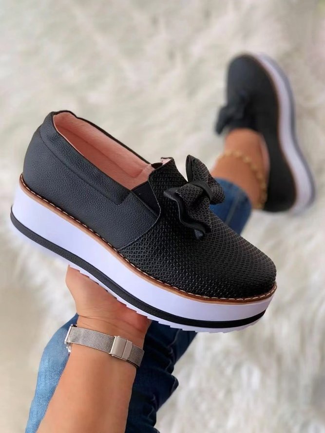 Plus Size Bow Decor Slip On Platform Shoes