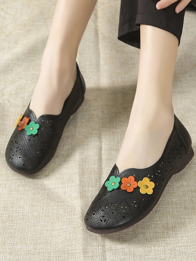 Vintage Applique Hollow out Soft Sole Flats