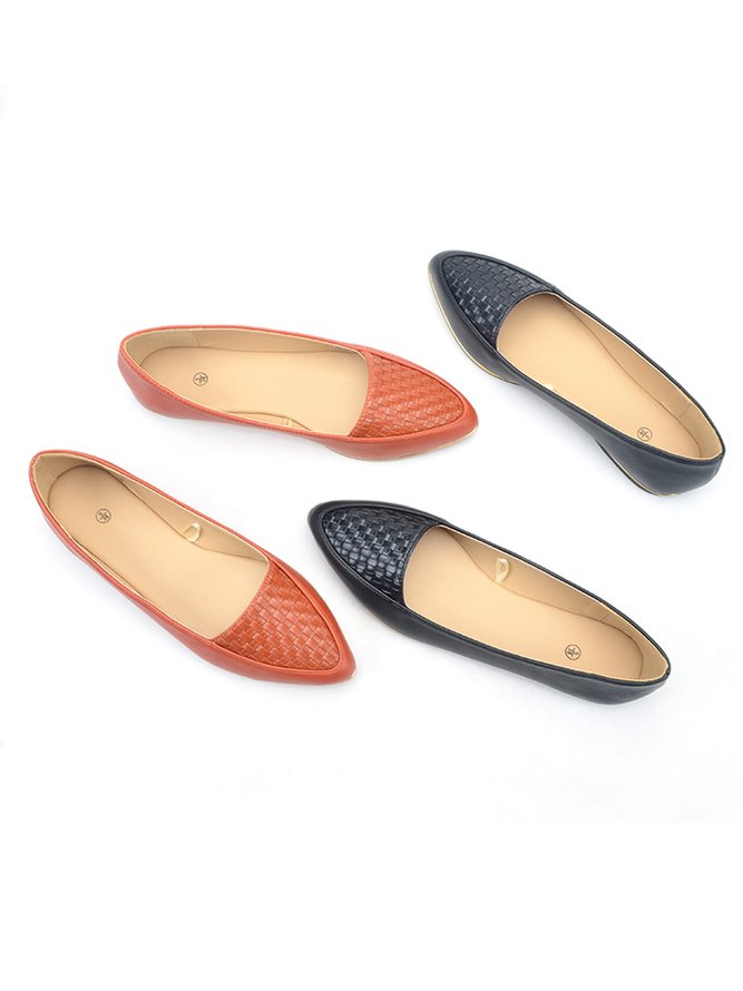 Casual Textured Pointed-Toe Flat Shoes