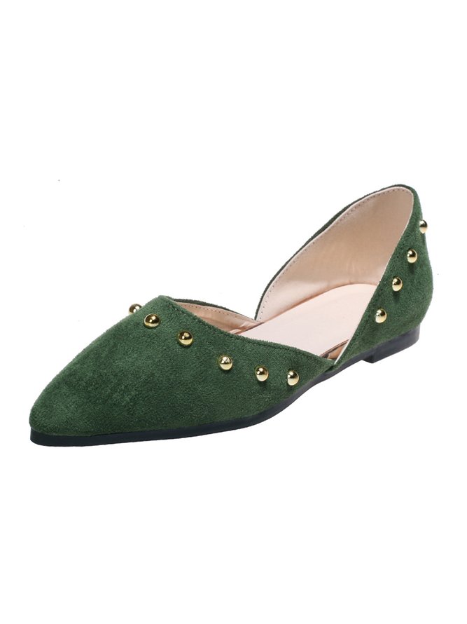 Plus Size Rivet Decor Pointed Toe Faux Suede Flats