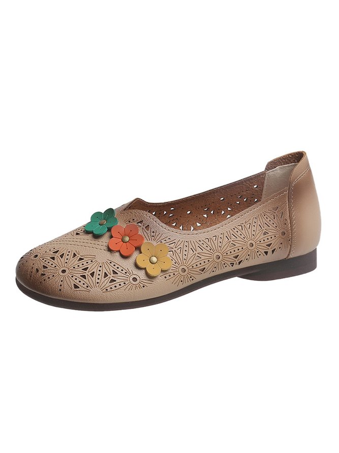 Vintage Applique Hollow out Soft Sole Flats