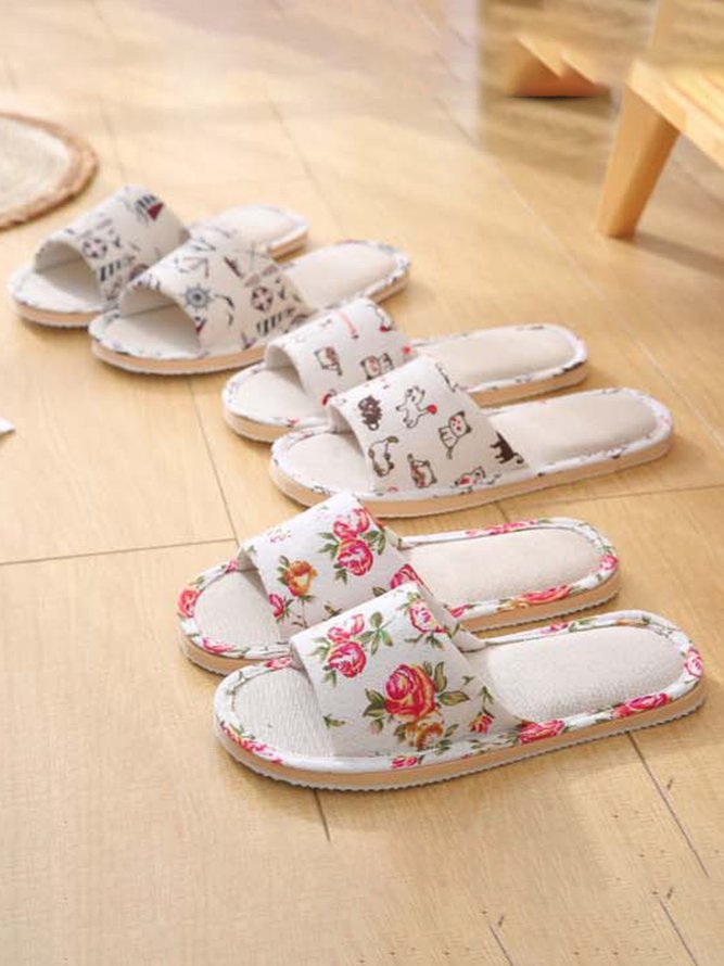 Rose Cat Alphabet Sailboat Print Indoor Non-slip Linen Slippers