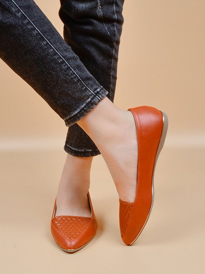 Casual Textured Pointed-Toe Flat Shoes