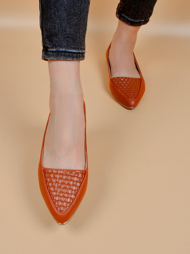 Casual Textured Pointed-Toe Flat Shoes