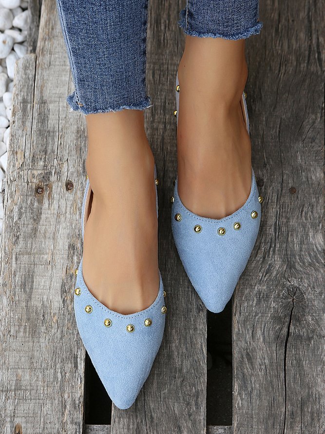Plus Size Rivet Decor Pointed Toe Faux Suede Flats