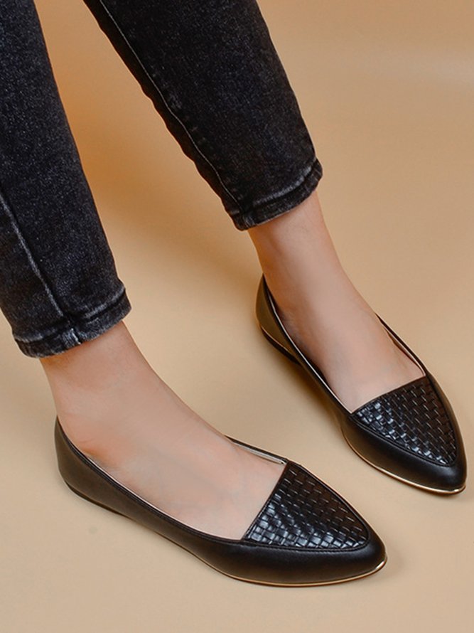 Casual Textured Pointed-Toe Flat Shoes
