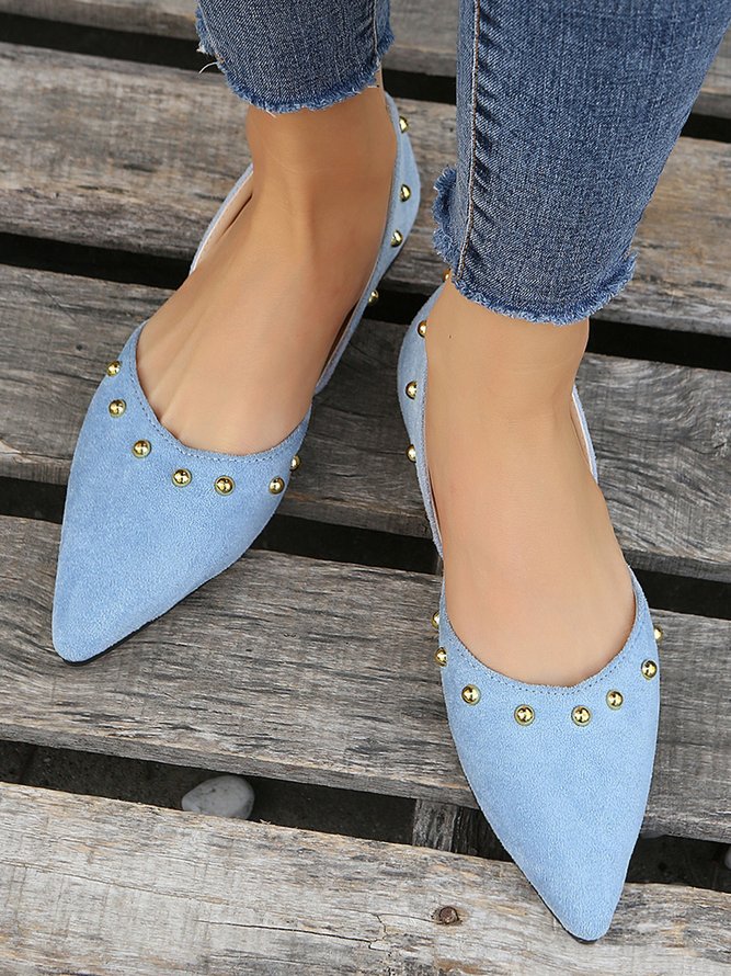 Plus Size Rivet Decor Pointed Toe Faux Suede Flats