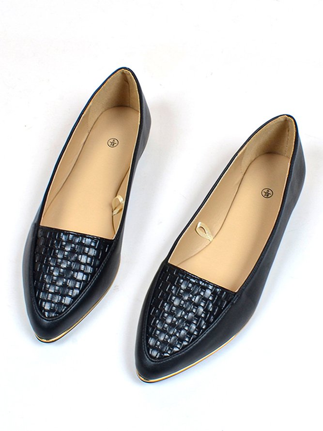 Casual Textured Pointed-Toe Flat Shoes