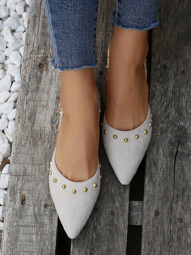 Plus Size Rivet Decor Pointed Toe Faux Suede Flats