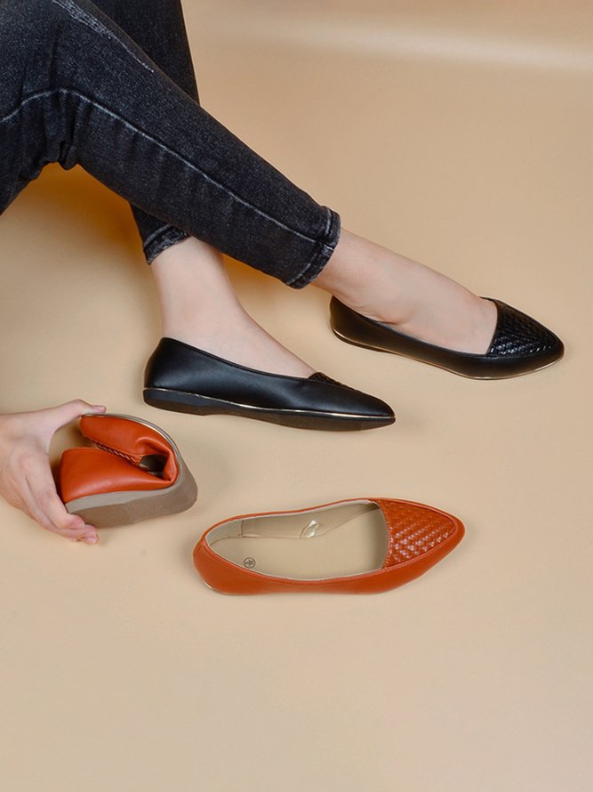Casual Textured Pointed-Toe Flat Shoes