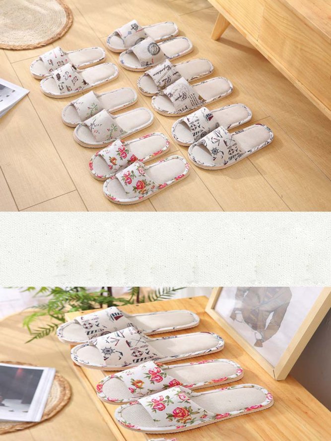 Rose Cat Alphabet Sailboat Print Indoor Non-slip Linen Slippers