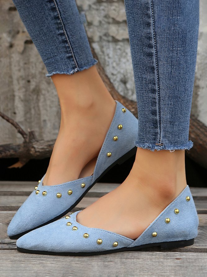 Plus Size Rivet Decor Pointed Toe Faux Suede Flats