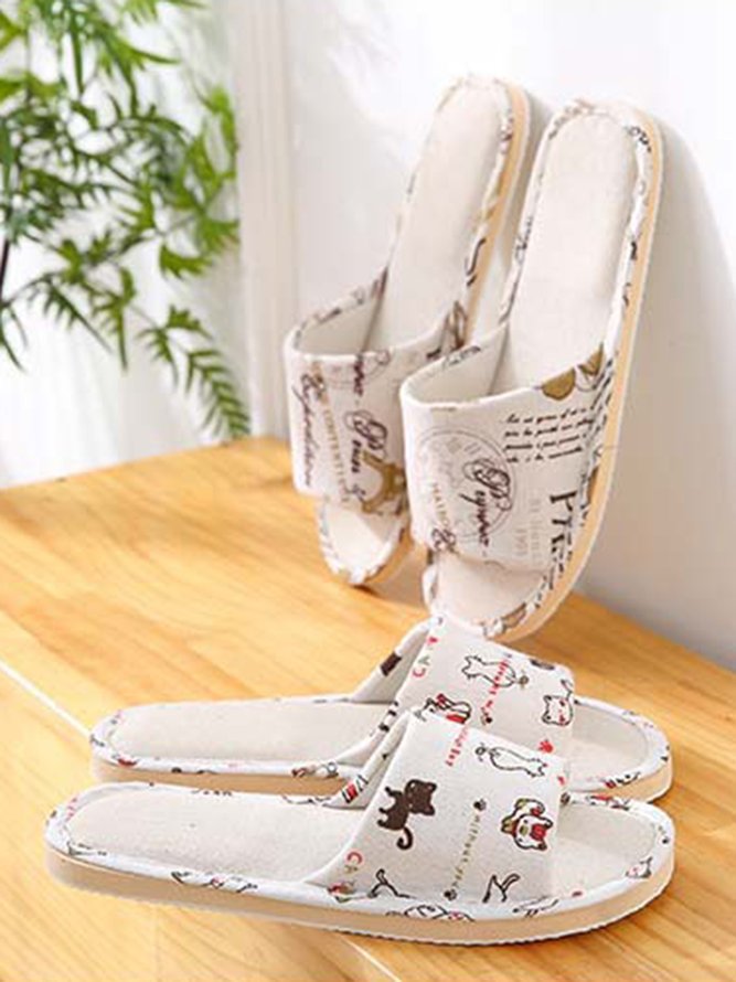 Rose Cat Alphabet Sailboat Print Indoor Non-slip Linen Slippers