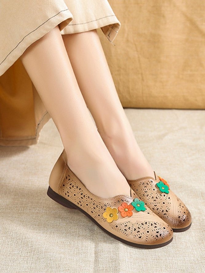 Vintage Applique Hollow out Soft Sole Flats