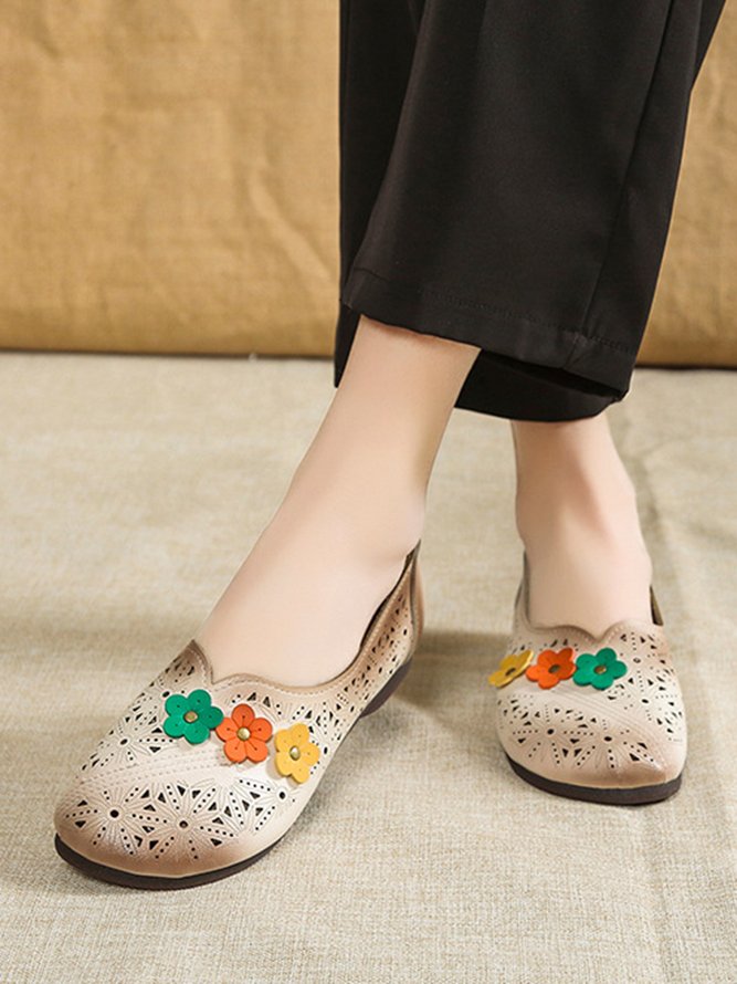 Vintage Applique Hollow out Soft Sole Flats