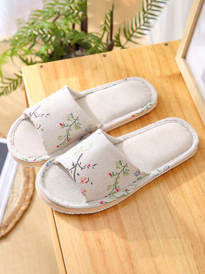 Rose Cat Alphabet Sailboat Print Indoor Non-slip Linen Slippers
