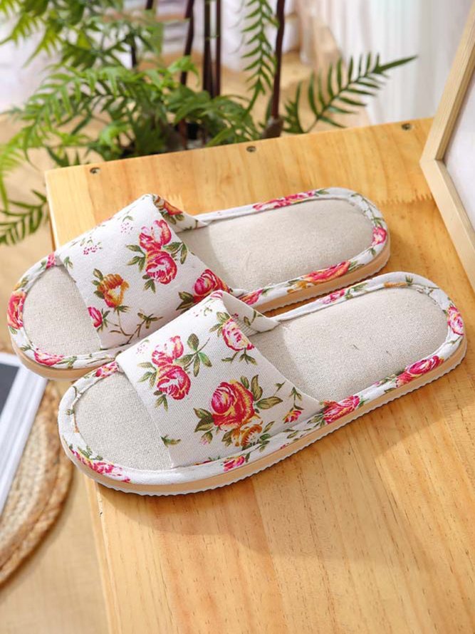 Rose Cat Alphabet Sailboat Print Indoor Non-slip Linen Slippers