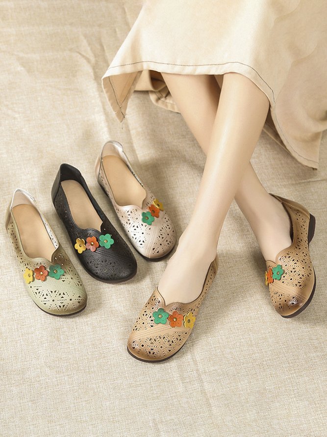 Vintage Applique Hollow out Soft Sole Flats