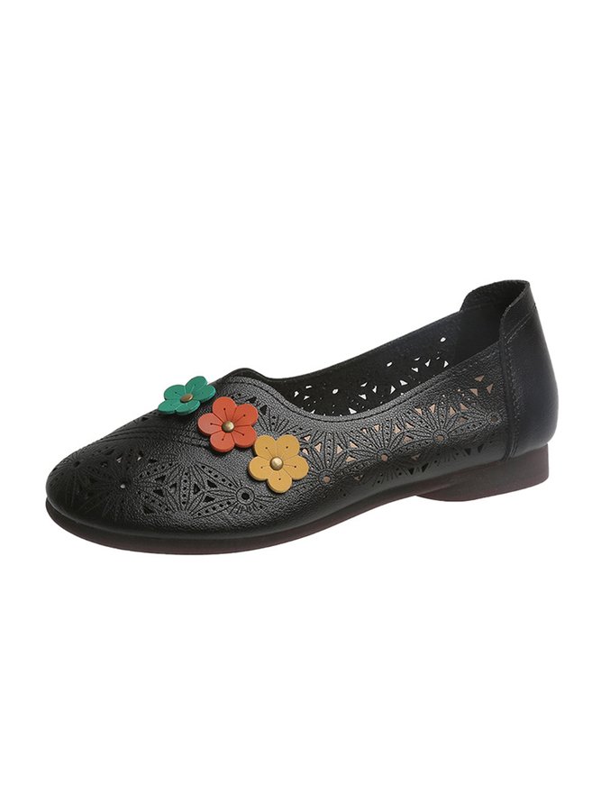 Vintage Applique Hollow out Soft Sole Flats